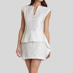 BCBGMaxazria White Embroidered Peplum Dress